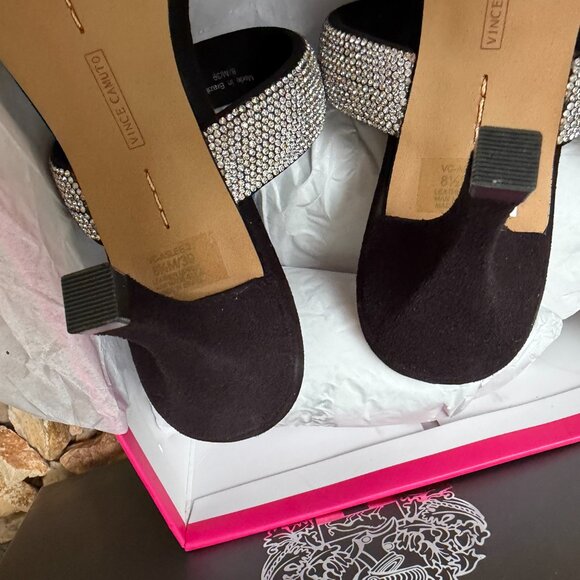 Vince Camuto Aslee Rhinestone Embellished Black & Silver Crystal Dress Sandals - Picture 3 of 11